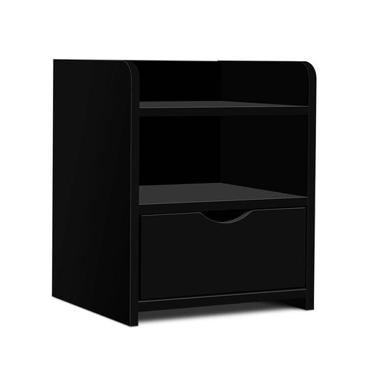 Artiss Bedside Table 1 Drawer with Shelf - FARA Black