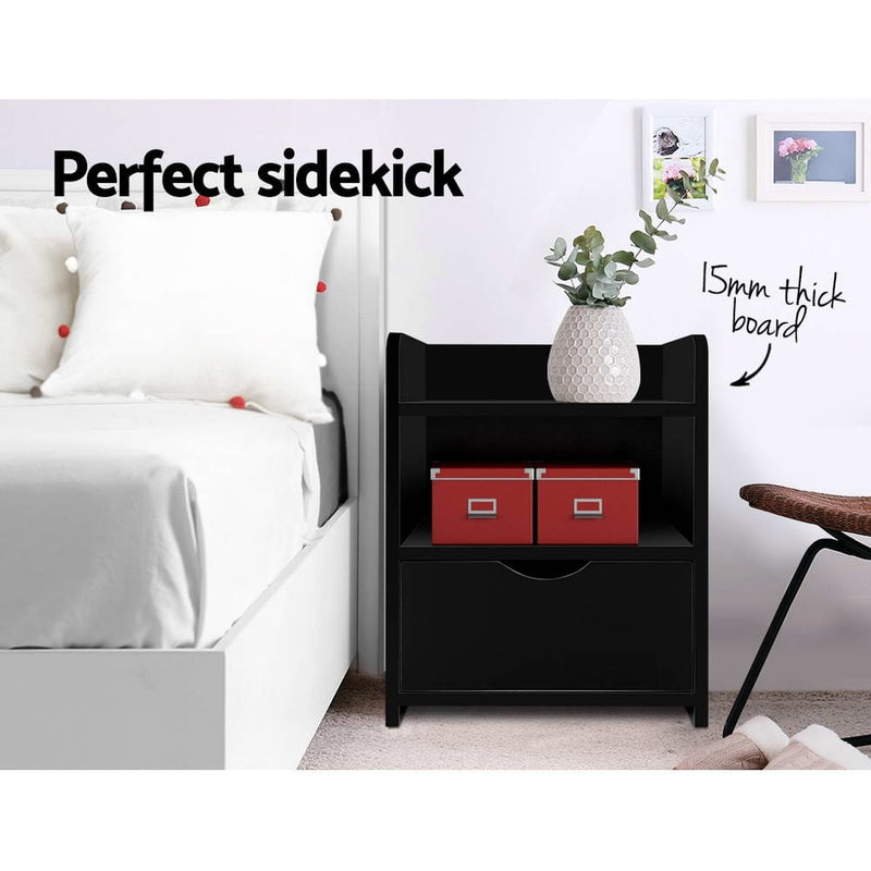 Artiss Bedside Table 1 Drawer with Shelf - FARA Black