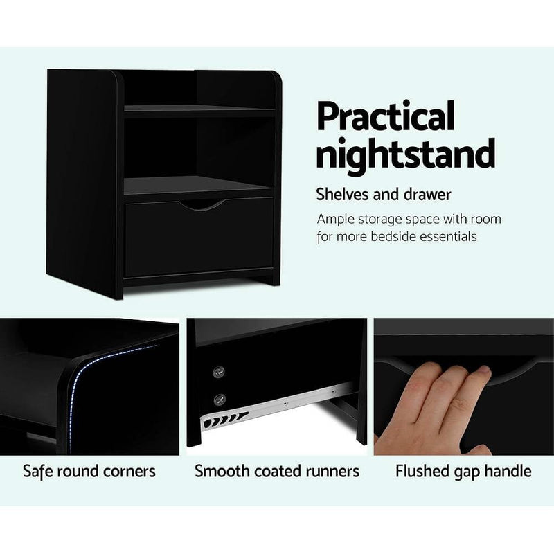 Artiss Bedside Table 1 Drawer with Shelf - FARA Black