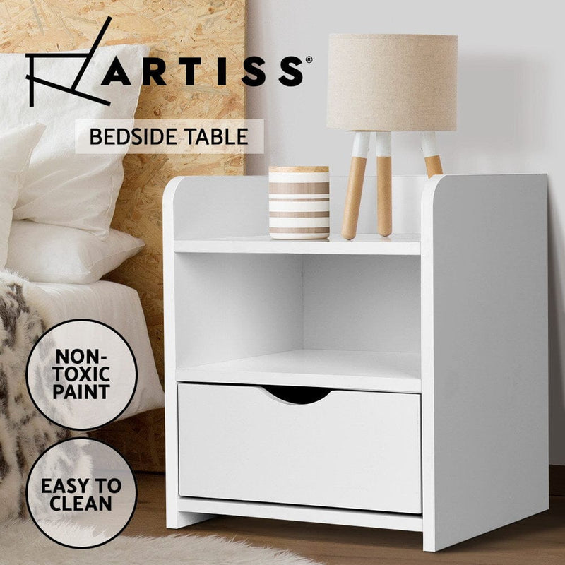 Artiss Bedside Table 1 Drawer with Shelf - FARA White