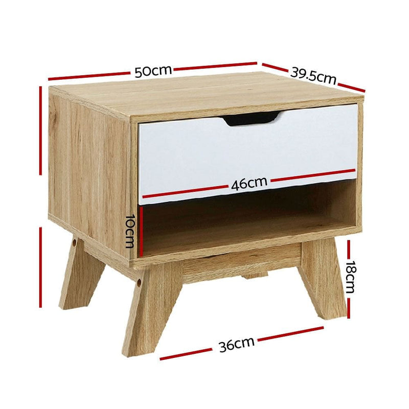 Artiss Bedside Table 1 Drawer with Shelf - IKER White & Oak