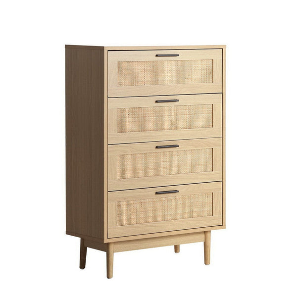 Artiss 4 Chest of Drawers Rattan Tallboy Pine - BRIONY