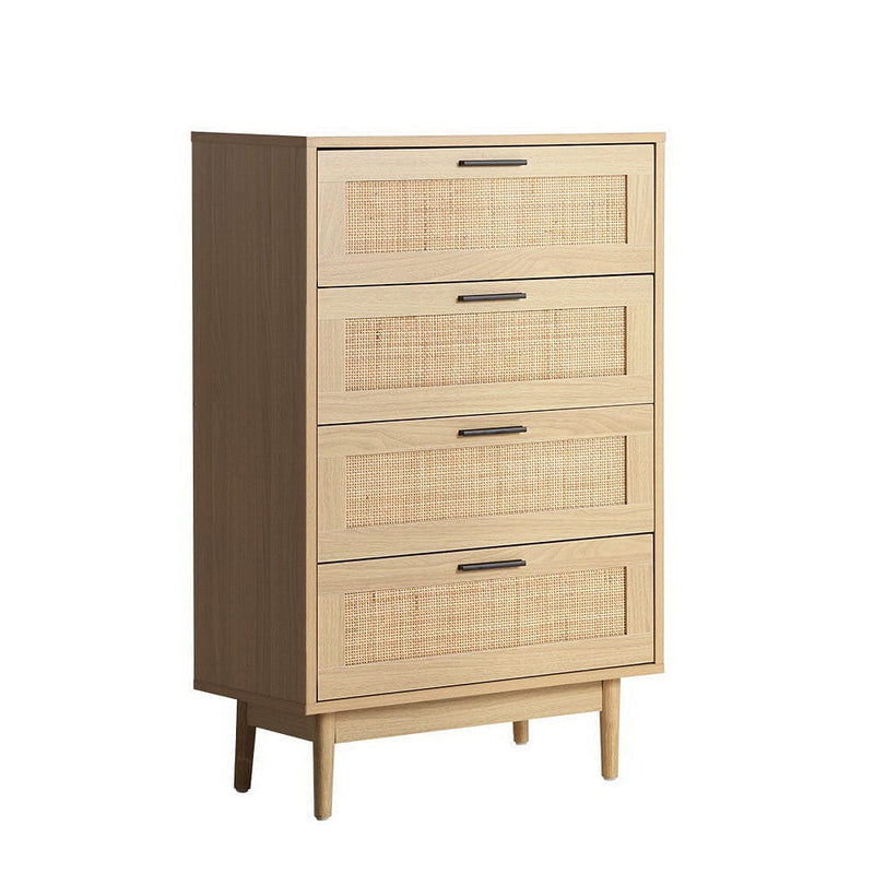 Artiss 4 Chest of Drawers Rattan Tallboy Pine - BRIONY