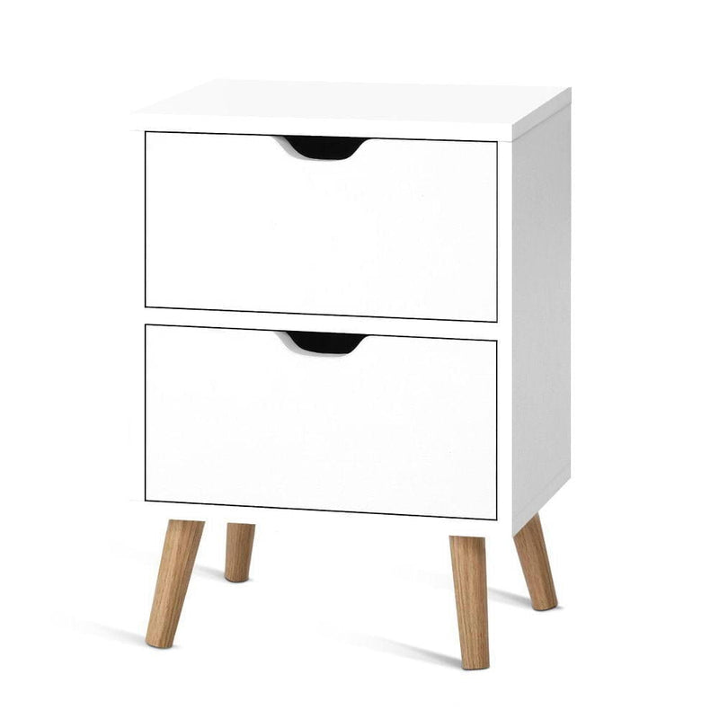 Artiss Bedside Table 2 Drawers - BODEN White