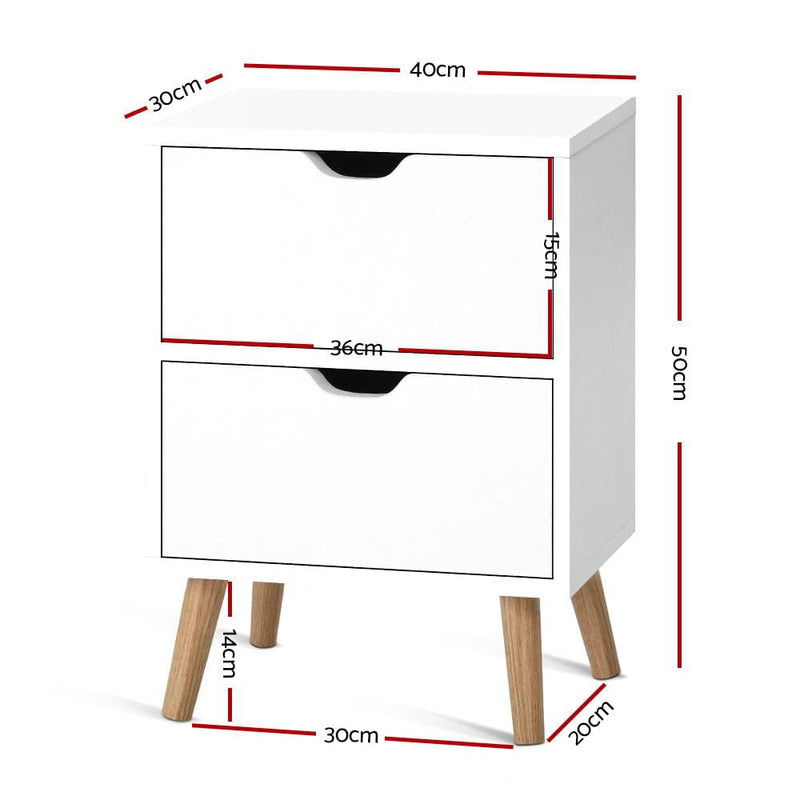 Artiss Bedside Table 2 Drawers - BODEN White