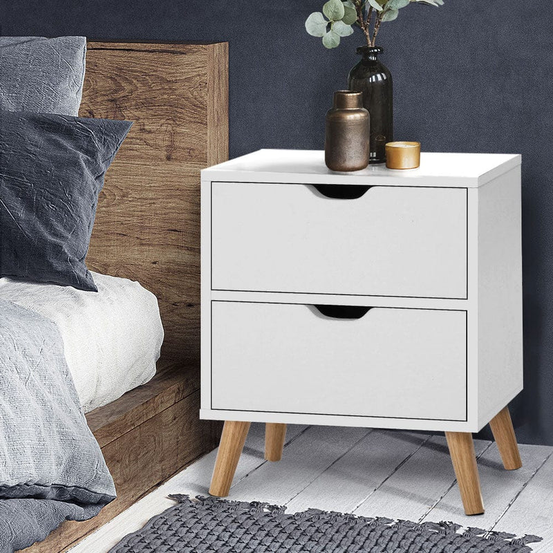 Artiss Bedside Table 2 Drawers - BODEN White