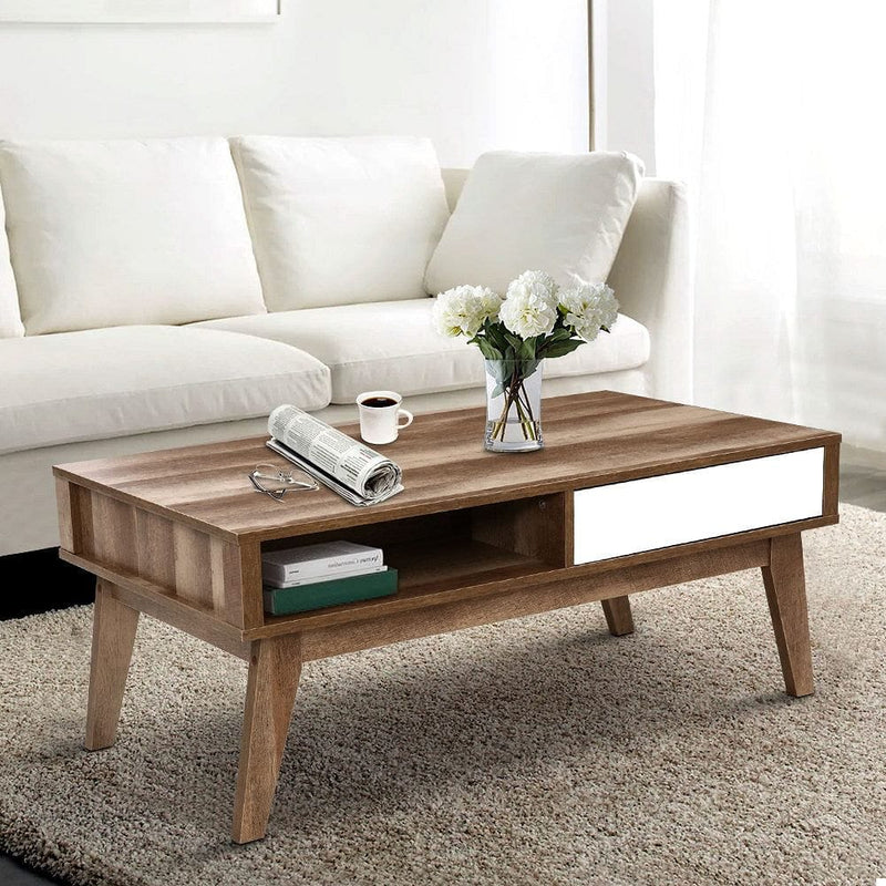 Artiss Coffee Table 2 Drawers Walnut Serena