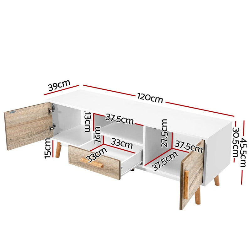 Artiss TV Cabinet Entertainment Unit 120cm Wood White Gino