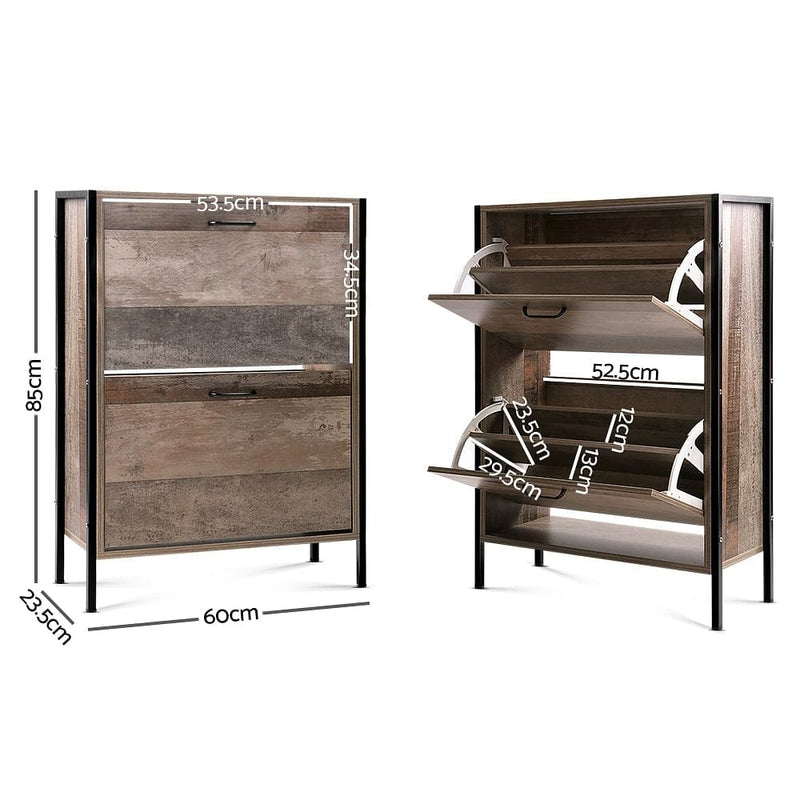 Artiss 12 Pair Wooden Vintage Shoe Rack Storage Cabinet - Wood