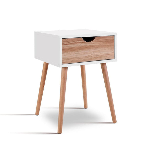 Artiss Bedside Tables Drawers Side Table Storage Cabinet Nightstand Solid Wood Legs Bedroom White