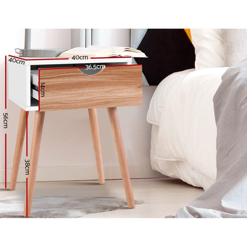 Artiss Bedside Tables Drawers Side Table Storage Cabinet Nightstand Solid Wood Legs Bedroom White