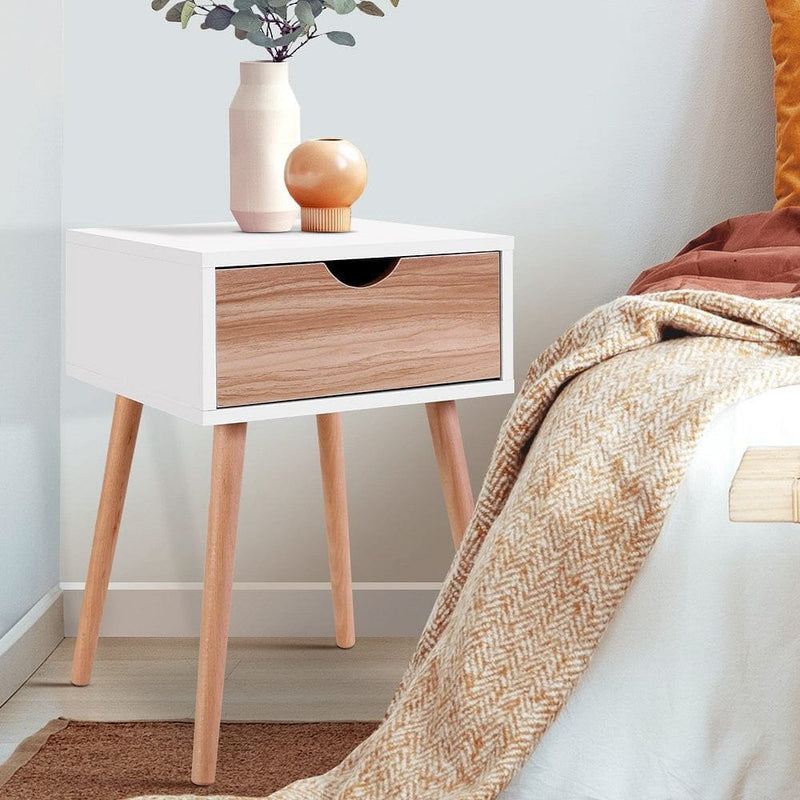 Artiss Bedside Tables Drawers Side Table Storage Cabinet Nightstand Solid Wood Legs Bedroom White