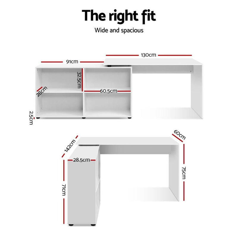 Artiss Computer Desk Bookshelf White 130CM