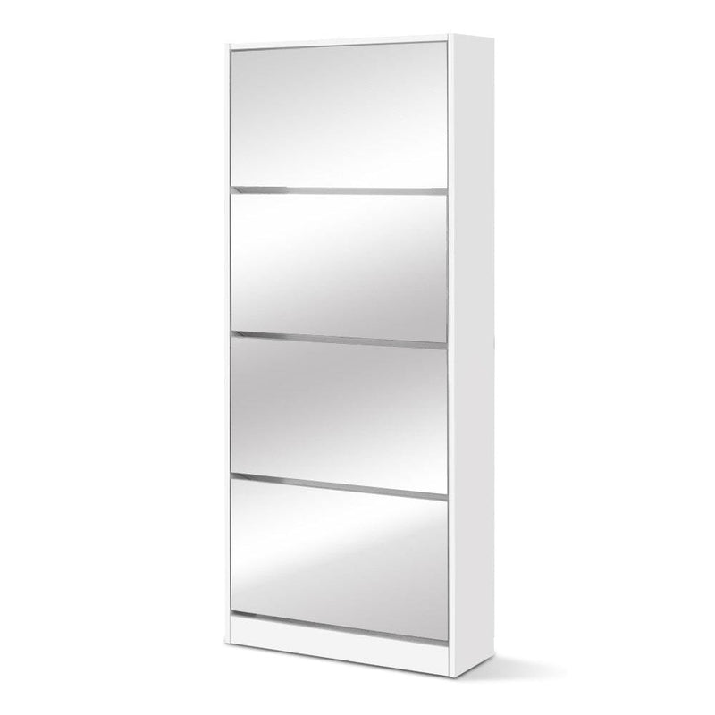 Artiss Shoe Rack Cabinet Mirror 60 Pairs White Rira