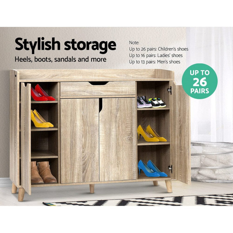 Artiss Shoe Rack Cabinet 26 Pairs Adjustable Pine Cissy