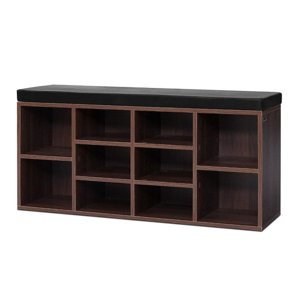 Artiss Shoe Rack Cabinet Bench 10 Cubes - Walnut