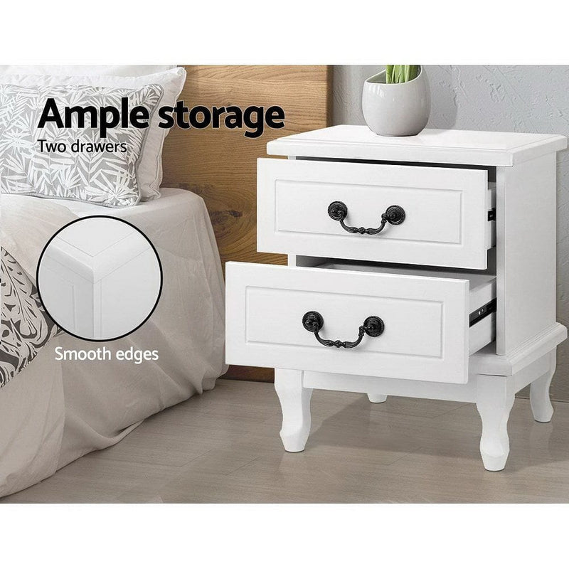 Artiss Bedside Table 2 Drawers - KUBI White