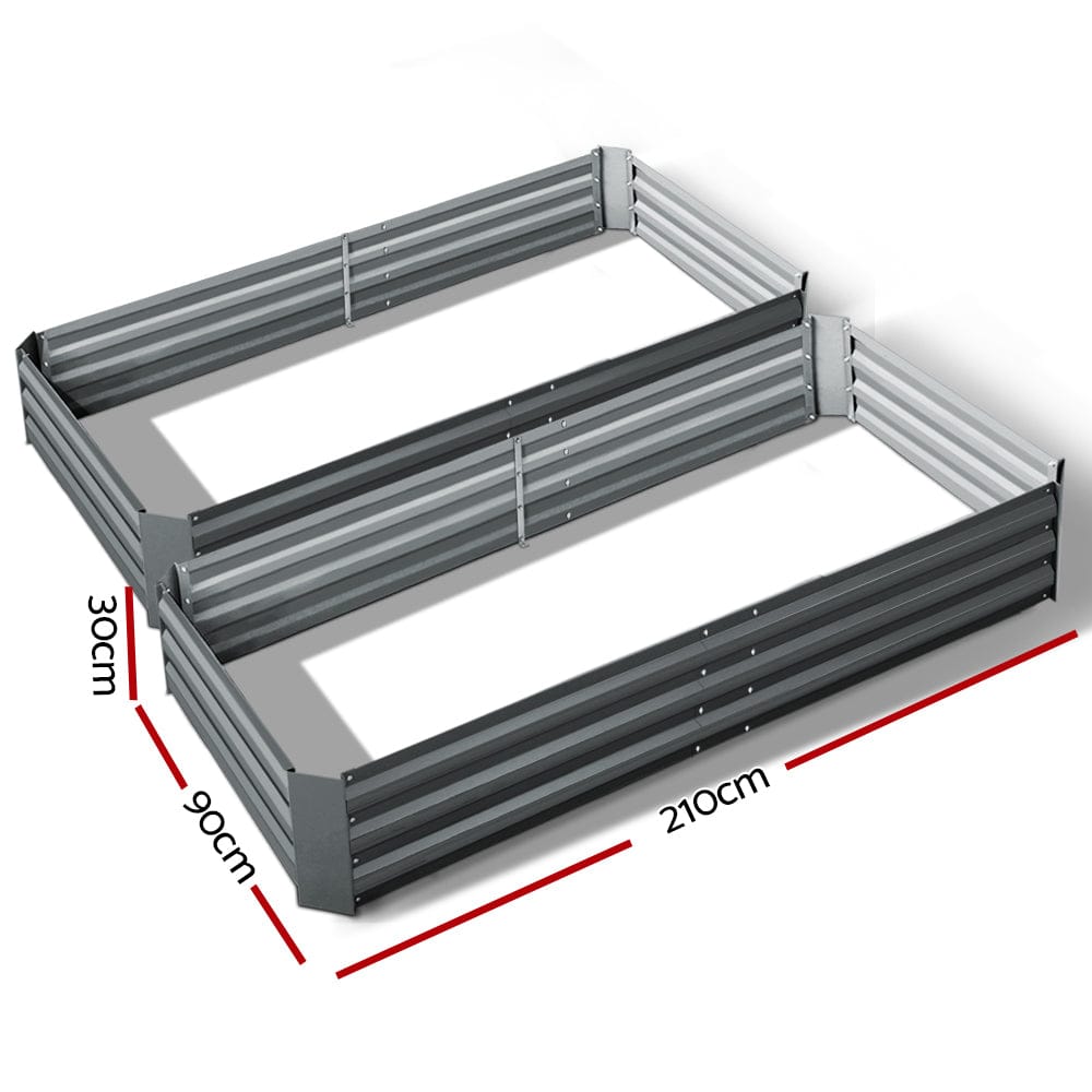 Green Fingers 2x Garden Bed 210x90cm Planter Box Raised Container Galvanised Herb