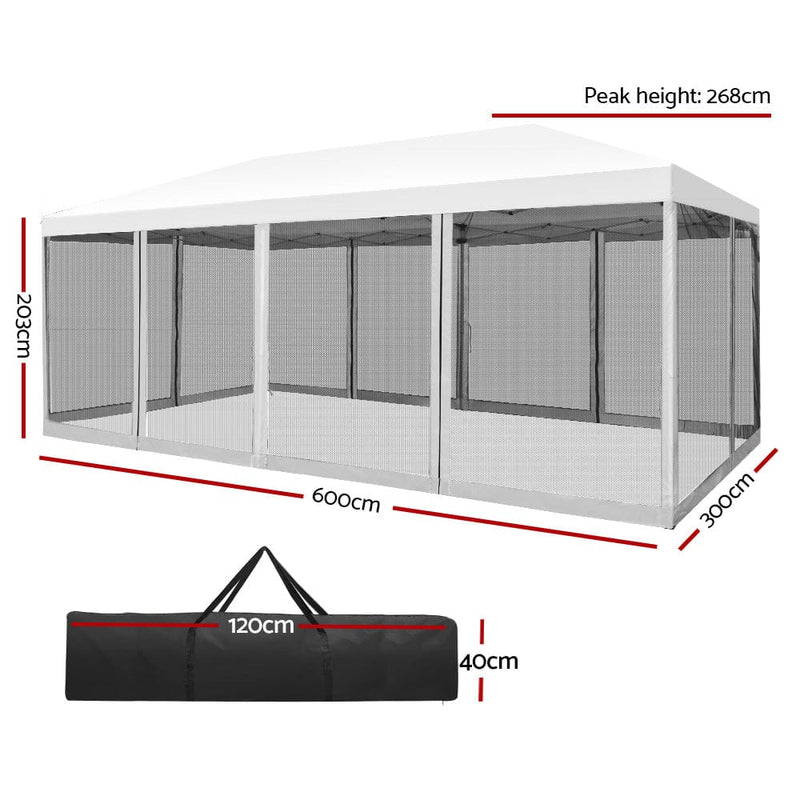 Instahut Gazebo Pop Up Marquee 3x6m Wedding Mesh Side Wall Outdoor Gazebos White