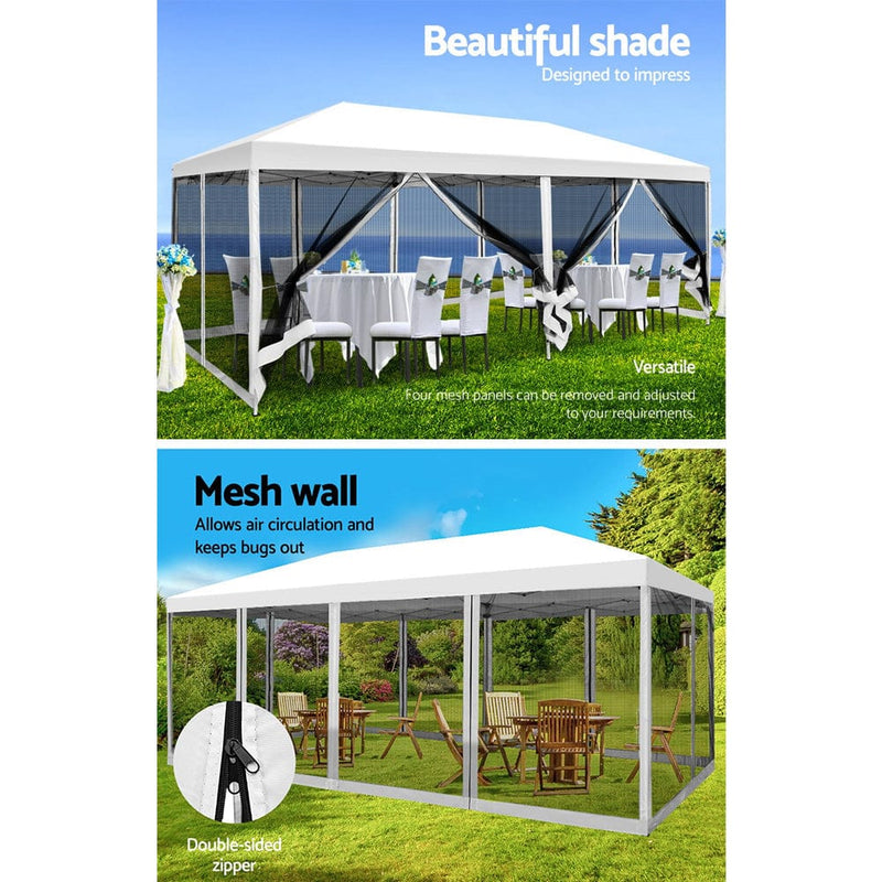 Instahut Gazebo Pop Up Marquee 3x6m Wedding Mesh Side Wall Outdoor Gazebos White