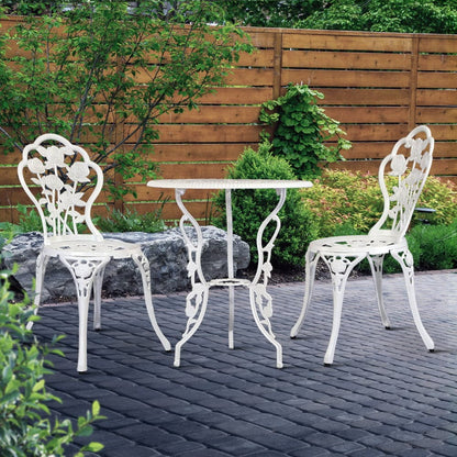 Gardeon 3PC Outdoor Setting Bistro Set Chairs Table Cast Aluminum Patio Furniture Rose White