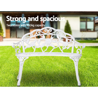 Gardeon Outdoor Garden Bench Seat 100cm Cast Aluminium Outdoor Patio Chair Vintage White