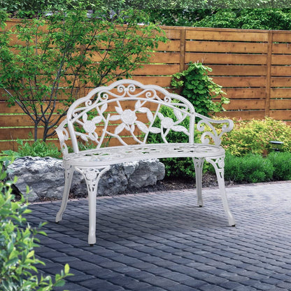 Gardeon Outdoor Garden Bench Seat 100cm Cast Aluminium Outdoor Patio Chair Vintage White