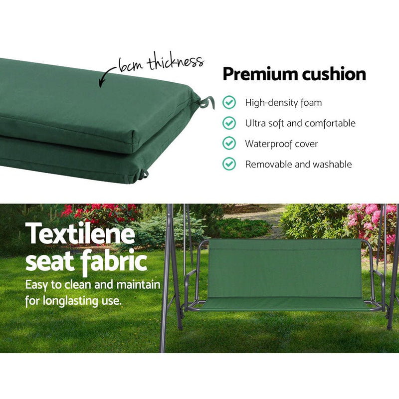 Gardeon Outdoor Swing Chair Garden Bench Furniture Canopy 3 Seater Green