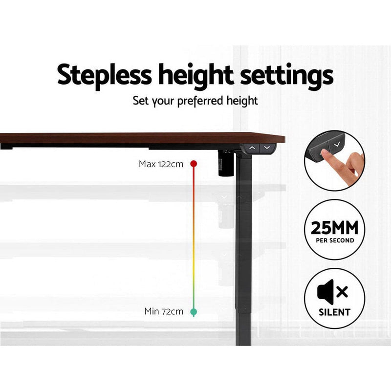 Electric Motorised Height Adjustable Standing Desk - Black Frame with 140cm Walnut Top