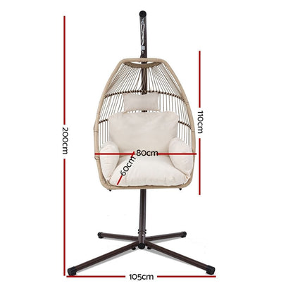 Gardeon Outdoor Egg Swing Chair Hanging Chair Wicker Rope Pod Stand Cushion Latte