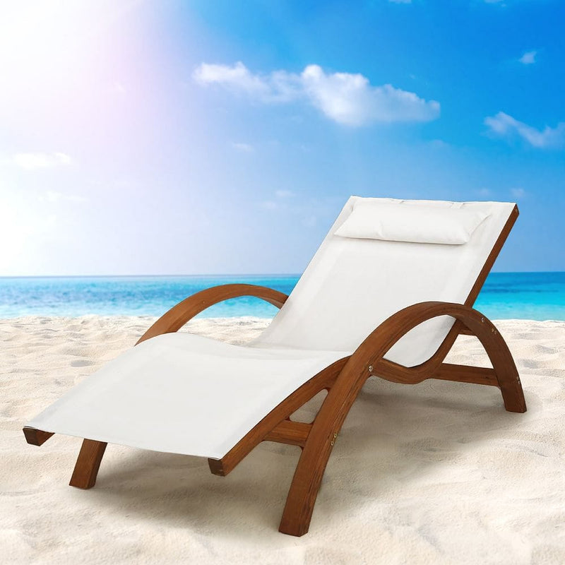 Gardeon Sun Lounge Outdoor Furniture Timber Armchair Wooden Stand