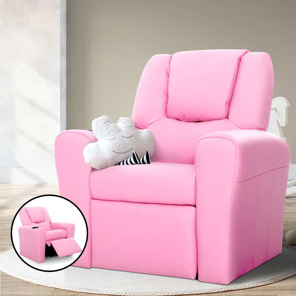 Keezi Kids Recliner Chair PU Leather Sofa Lounge Couch Children Armchair Pink