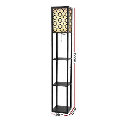 Artiss Floor Lamp 3 Tier Shelf Storage LED Light Stand Home Room Pattern Black