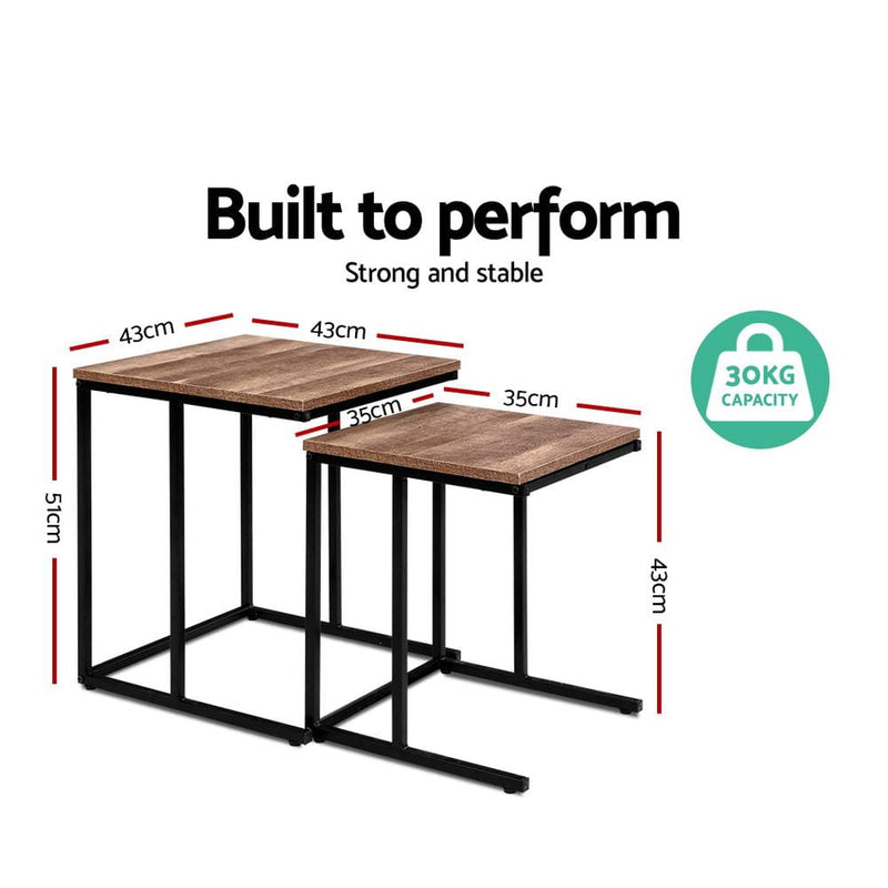 Artiss Nesting Coffee Table Sef of 2 Walnut Brok