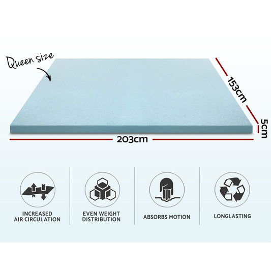 Giselle Bedding Memory Foam Mattress Topper Cool Gel 5cm Queen