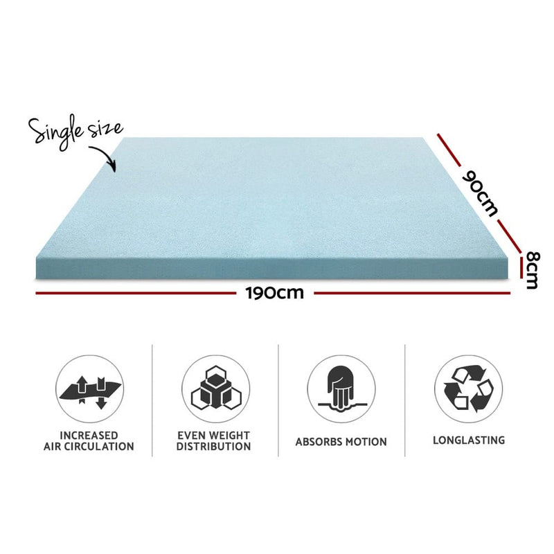 Giselle Bedding Memory Foam Mattress Topper Cool Gel 8cm Single