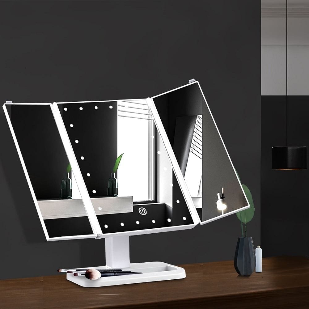 Embellir Makeup Mirror with 24 LED light Tri-fold Dimmable Tabletop Storage