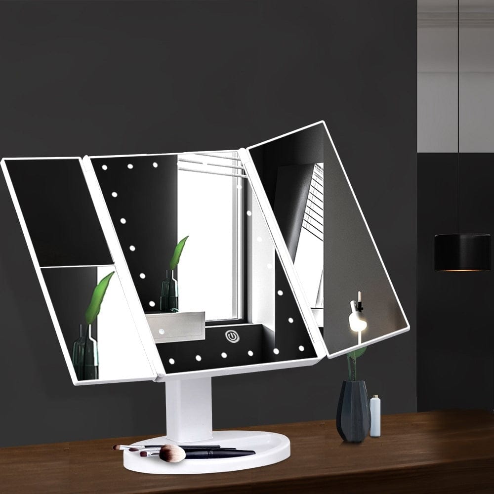 Embellir Tri-fold Makeup Mirror 1X2X3X Magnifying with LED Light Travel Portable