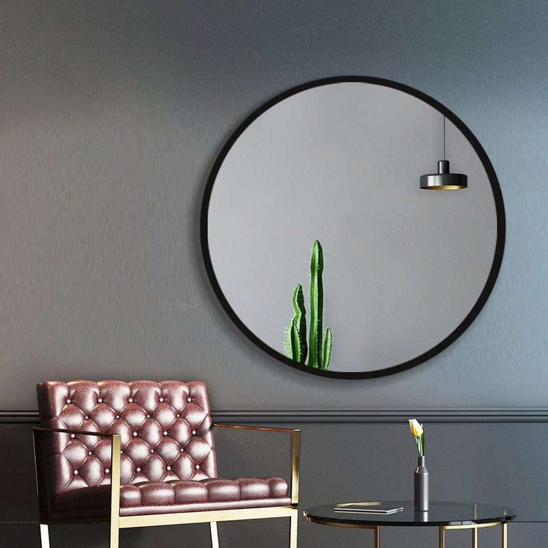 Embellir Wall Mirror Makeup 80cm Home Decor Framed Mirrors Bathroom Round Black