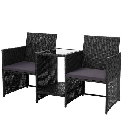 Gardeon Outdoor Setting Wicker Loveseat Birstro Set Patio Garden Furniture Black