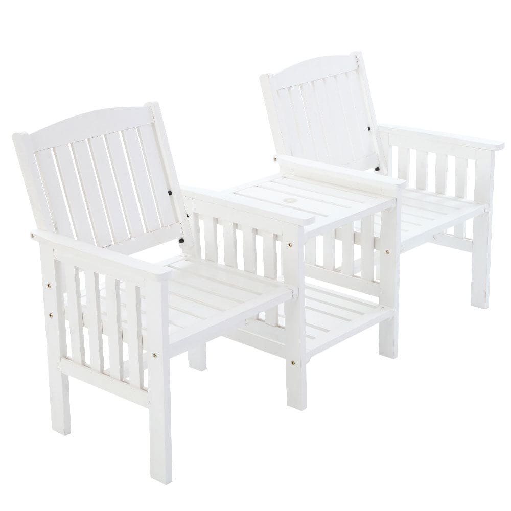 Gardeon Outdoor Garden Bench Loveseat Wooden Table Chairs Patio Furniture White