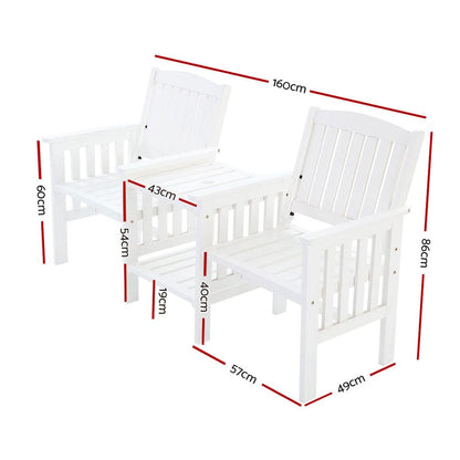 Gardeon Outdoor Garden Bench Loveseat Wooden Table Chairs Patio Furniture White