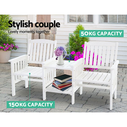 Gardeon Outdoor Garden Bench Loveseat Wooden Table Chairs Patio Furniture White