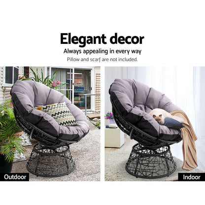 Gardeon Outdoor Chairs Outdoor Furniture Papasan Chair Wicker Patio Garden Black