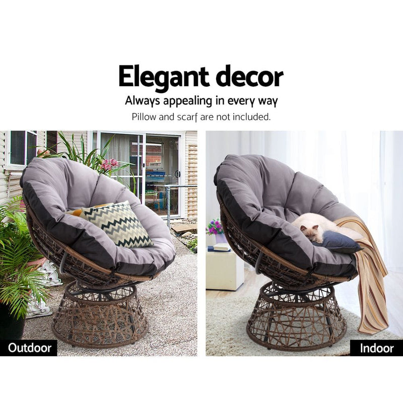 Gardeon Outdoor Lounge Setting Papasan Chair Wicker Table Garden Furniture Brown