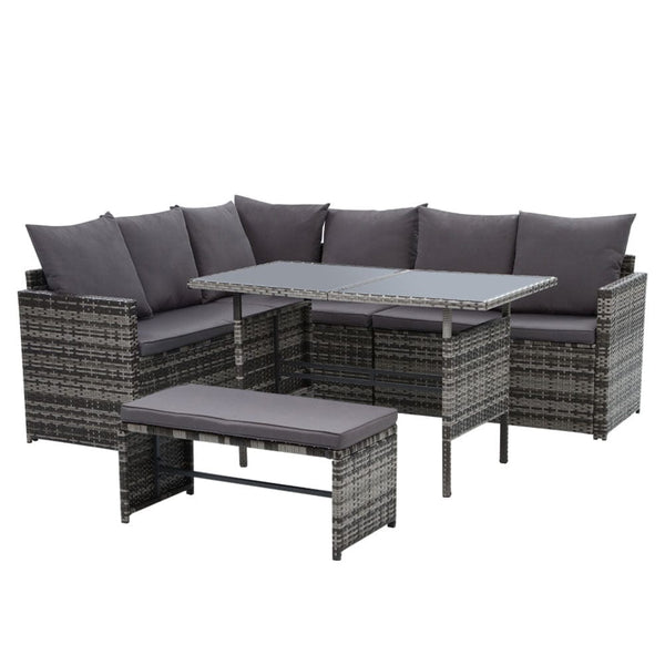 Gardeon Outdoor Furniture Dining Setting Sofa Set Lounge Wicker 8 Seater Mixed Grey