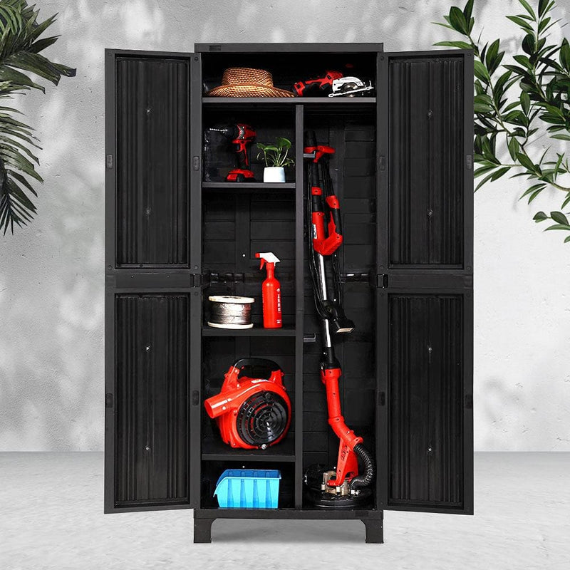 Gardeon Outdoor Storage Cabinet Box 173cm Lockable Cupboard Sheds Garage Adjustable Black