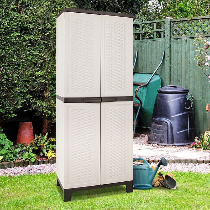 Gardeon Outdoor Storage Cabinet Box 173cm Lockable Cupboard Sheds Adjustable Rattan Beige