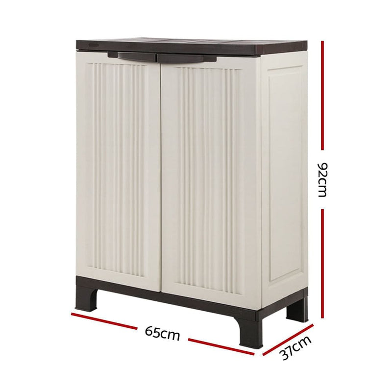 Gardeon Outdoor Storage Cabinet Box 92cm Lockable Cupboard Sheds Garage Adjustable Beige