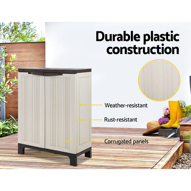 Gardeon Outdoor Storage Cabinet Box 92cm Lockable Cupboard Sheds Garage Adjustable Beige